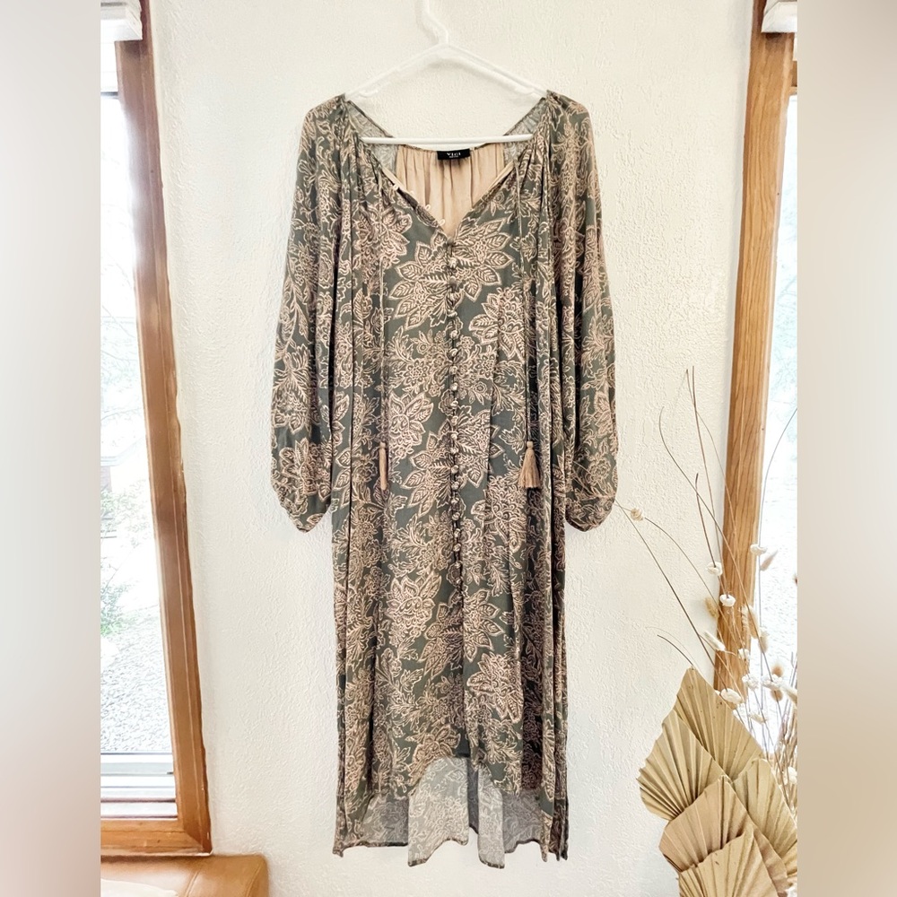 VICI COLLECTION // Bohemian Paisley Button Up Maxi Dress in Sage Green